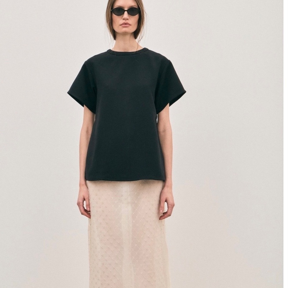 SOLAQUA Amelia Top Noir Black Short Sleeve Structured Boxy Blouse Size 6 US NEW